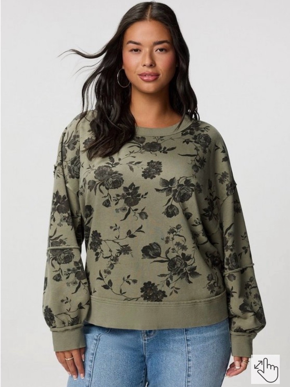Torrid 2X Olive Floral Crewneck Sweater